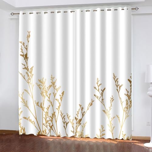 Gardinen Fenster, Vorhang Badezimmer Fenster Gold Weiß Verzweigungsmuster Polyester 2er Set 172x160cm von Aotiwe