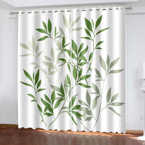 Gardinen Grün Blickdicht, Scheibengardine Zweig- und Blattmuster Polyester 2er Set 274x274cm von Aotiwe