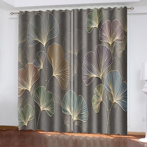 Gardinen Landhausstil, Abdunkelnde Vorhänge Dunkelgrau Ginkgoblatt-Muster Polyester 2er Set 172x160cm von Aotiwe