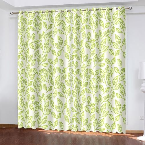 Küchengardine Grün, Bad Gardinen Zweig- und Blattmuster Polyester 2er Set 274x229cm von Aotiwe