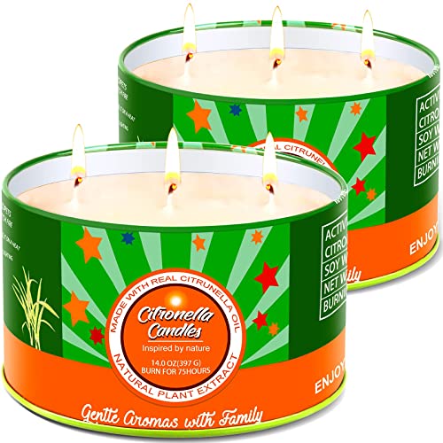 Aottom Citronella Kerze Outdoor groß, 2 x 400g Outdoor Kerzen Natürliche Sojawachs Zitronella Kerze Garten mit 3 Docht Citronella Duft Kerze für Garten | Camping | Picknicks | 160 Stunden Brenndauer von Aottom