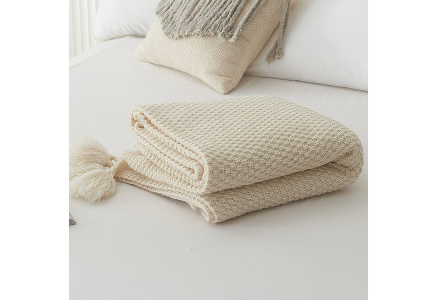 Tagesdecke Handgemachte Decke für Sofa and Bett, 110x150cm, Beige, Aoucheni von Aoucheni