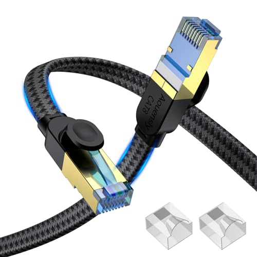 Aouensly CAT 8 Ethernet Kabel 3M High Speed Internet Netzwerkkabel mit Vergoldetem RJ45 Stecker, 2000MHz 40Gbps S/FTP Flaches Nylon Geflochtenes Professionelles LAN Kabel von Aouensly
