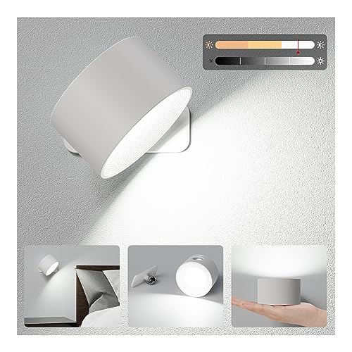 Aourow LED Wandleuchte Batteriebetriebene,Wiederaufladbare Innenwandleuchte mit USB-Ladeanschluss,Touch-Steuerung,3 Farbmodi und 3 Helligkeitsstufen,Kabellose Wandlampe für Schlafzimmer-Lesen,1 Stück von Aourow