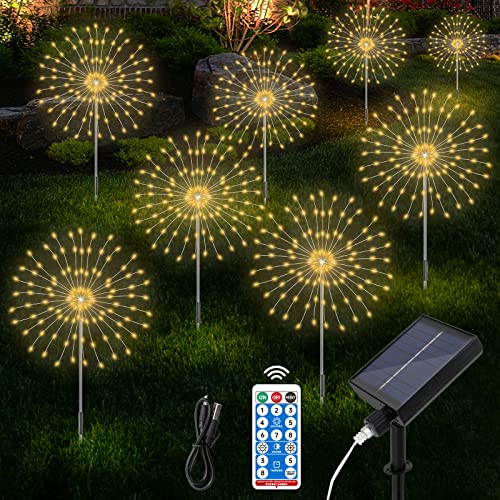 Aourow Solarlampen für Außen Garten,8er Pack Gartenleuchten Draußen mit 8 Beleuchtungsmodi und 4 Einstellbaren Helligkeitsstufen,Warmweiß Pusteblume Solar Gartenstecker für Garten Balkon Terrasse Deco von Aourow