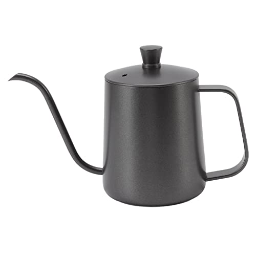 Langer, schmaler Kaffeekessel aus schwarzem Edelstahl, kleiner Übergießkessel mit Deckel für Zuhause (350ml) von Aoveew