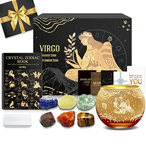 Aovila Jungfrau Geschenke für Frauen Jungfrau Teelichthalter Kerzenständer Kristalle Geburtssteine Geschenkbox Set Sternzeichen Astrologie Geschenke Geburtstagsgeschenke für Frauen Mama Beste Freunde von Aovila