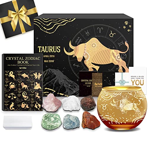 Aovila Stier Geschenke für Frauen Stier Teelichthalter Kerzenständer Kristalle Geburtssteine Geschenkbox Set Sternzeichen Astrologie Geschenke Geburtstagsgeschenke für Frauen Mama Beste Freunde von Aovila