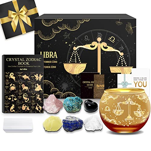 Aovila Waage Geschenke für Frauen Waage Teelichthalter Kerzenständer Kristalle Geburtssteine Geschenkbox Set Sternzeichen Astrologie Geschenke Geburtstagsgeschenke für Frauen Mama Beste Freunde von Aovila