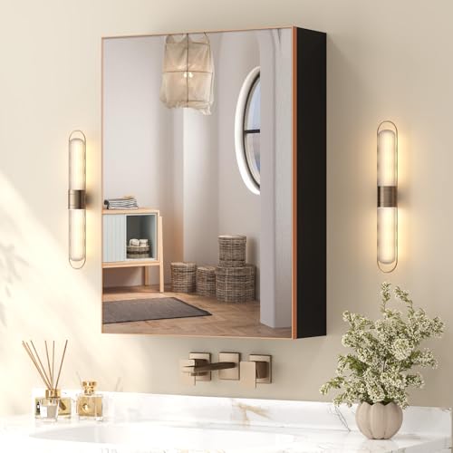 Aovquof Spiegelschrank Badezimmer - Badezimmerschrank mit Spiegel und Stauraum, Wasserdichter Aluminium Badespiegel mit Schrank, Hängeschrank, modern, Roségold (40 * 55cm) von Aovquof
