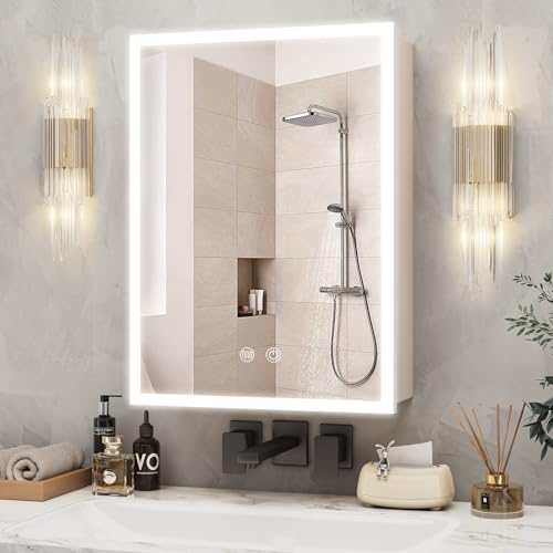 Aovquof Spiegelschrank mit Beleuchtung - 56×40cm Spiegelschrank Bad mit Stauraum, Badspiegelschrank mit einstellbaren dimmbaren LED-Leuchten mit Demist-Funktion, Moderne Aovquof Spiegelschrank mit Beleuchtung - 56×40cm Spiegelschrank Bad mit Stauraum, Badspiegelschrank mit einstellbaren dimmbaren LED-Leuchten mit Demist-Funktion, Moderne von Aovquof