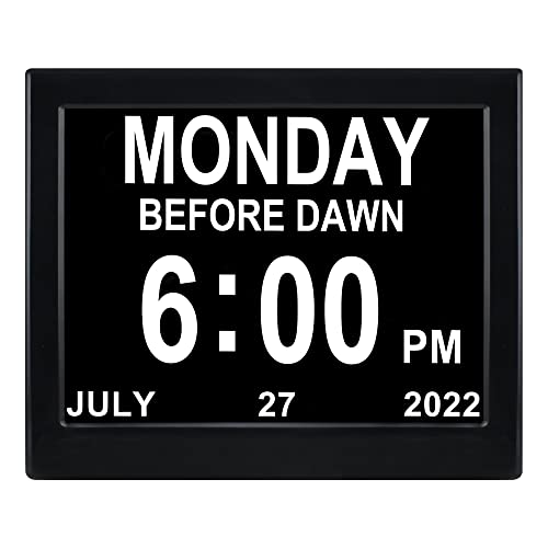 Aowasi Digitale Tagesuhr, 20,3 cm, ohne Abkürzungen, Tag und Datum, Demenz, Sehbehinderung, Kalenderuhren, perfekt für Senioren, ältere Menschen, schwarz von Aowasi