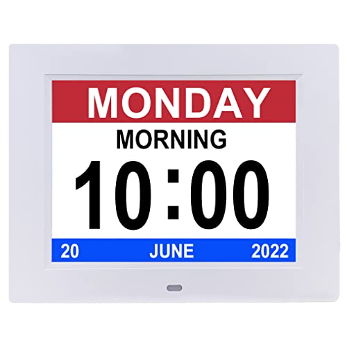 Digitale Tageskalenderuhr 8 Zoll 12 Alarme Nicht-Abkürzungen Tag & Monat Elektronische Demenz Alzheimer Sehbehinderte Gedächtnisverlust Schreibtisch Wanduhr von Aowasi