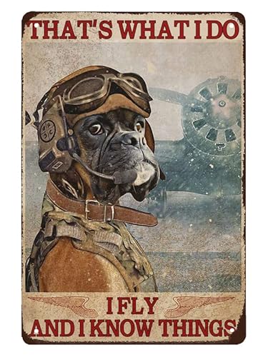 Boxer Pilot Lustiges Blechschild That's What I Do I Fly And I Know Things Vintage Höhle Bar Home Küche Wanddekoration Kaffee Wandschild 20,3 x 30,5 cm von Aowotu
