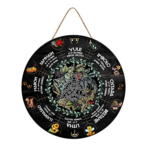 Rad des Jahres Holzschild, Sabbats nordisches heidnisches Schild, Hexen, Runen, Holz, gravierte Tafel, Wicca-Feiertage, Wicca-Kalender, Yule Altar, Himmlisches Schild, Vintage-Weihnachtsschild, von Aowotu