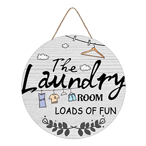 The Laundry Room Loads of Fun Schild, Bauernhaus-Holztürdekoration, Aufhänger, rustikaler Holzkranz, Wandbehang, Dekorationen für Zuhause, Waschküche, 30,5 x 30,5 cm von Aowotu