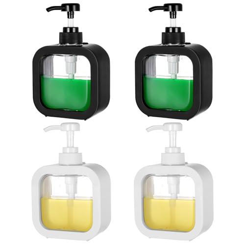 Aoyfuwell 4 Stück Seifenspender Set, 300ML Pumpspender Dusche, Duschgelspender, Leere Shampoo Flaschen zum Befüllen, Duschgel Spender, Spüli Spender Küche Bad Soap Dispenser(Schwarz, Weiß) von Aoyfuwell