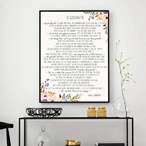 DIARQT Dekorative Gemälde Gedicht Desiderata Poster und Druck Aquarell Blumen Literatur Leinwand Malerei Wandkunst Bild Home Office Dekor Wandkunstmalerei-24x32inch von DIARQT