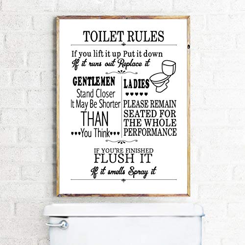 DIARQT Dekorative Gemälde Leinwand Malerei Toilette Regel Wandkunst Modern Funny Badezimmer Zeichen Poster Druck Toilette Humor Nordic Black White Picture Home Decor Wandkunstmalerei-20x28inch von DIARQT