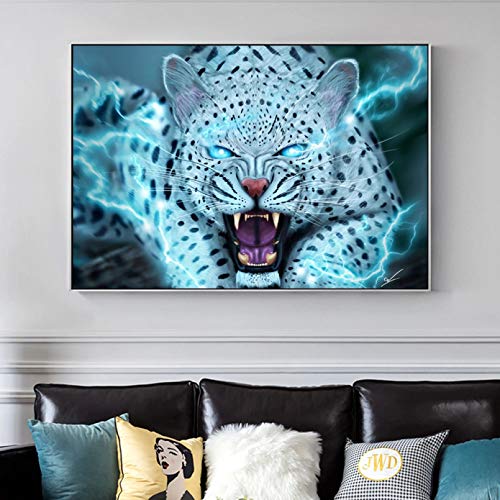 DIARQT Dekorative Gemälde Mythical Magical Lightning Schneeleopard Leinwand Malerei Kunstdrucke Tiger Tier Wand Poster Bilder für Wohnzimmer Dekoration Wandkunstmalerei-24x32inch von DIARQT