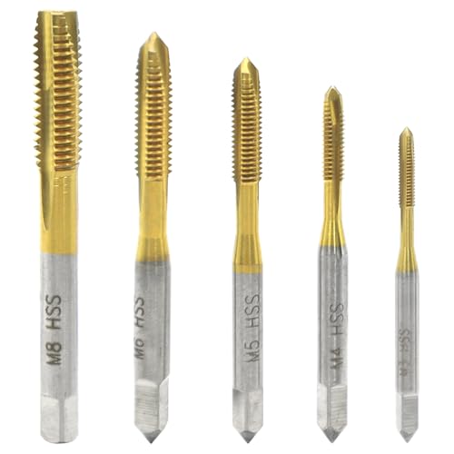Aoyswuz 5 Stück Gewindeschneider Bit Set M3 - M8 HSS Titan Gewindebohrer Bit Satz Maschinengebrauch Handgebrauch für Gewinde zu Schneiden von Aoyswuz