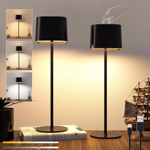 2 Stück LED Tischlampe Kabellos Akku Tischleuchte Touch Stufenlos Dimmbar Tischlampe Tragbare Touch Lampe mit USB-C Aufladbar 5600mAh Wiederaufladbar Batterien Nachttischlampe, Innen/Außen Tischlampe von Aozhate