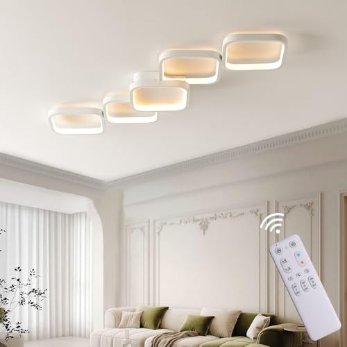 LED Deckenleuchte Dimmbar Wohnzimmer Deckenlampe mit Fernbedienung, Weiß Deckenbeleuchtung mit Memory Funktion 45W Schlafzimmerlampe 92x31cm Modern Rechteckige Design Küchenlampe für Kinderzimmer Flur von Aozhate