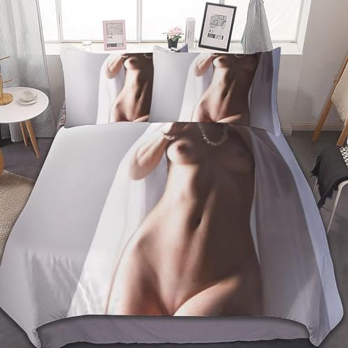 Aozhiswe Bettwäsche-Sets nackte Frau Bettwäsche 135x200 Sexy Bettbezug 3D Weiche Mikrofaser 3 Teilig Bettbezüge mit Reißverschluss und 2 Kissenbezug A2029 von Aozhiswe