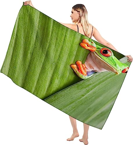 Aozhiswe Mikrofaser Strandtuch Frosch Handtuch Groß 100x200 Strandhandtuch Grün Pflanzen Badetuch Schnell Trocknendes Sandfreies Weiches Strandlaken, Strandtücher, Badehandtuch von Aozhiswe