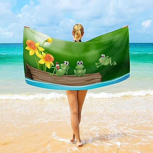 Aozhiswe Mikrofaser Strandtuch Frosch Handtuch Groß 90x180 Strandhandtuch Blumen Badetuch Schnell Trocknendes Sandfreies Weiches Strandlaken, Strandtücher, Badehandtuch von Aozhiswe