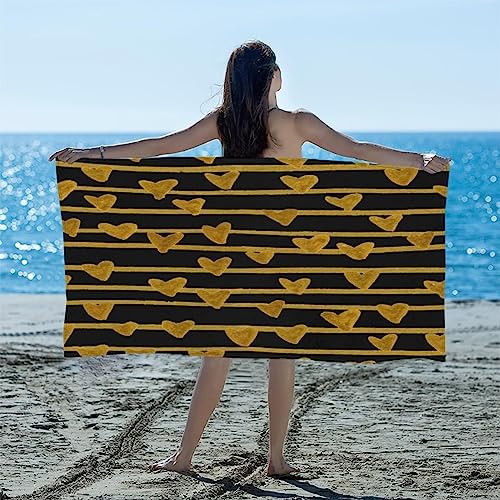 Aozhiswe Mikrofaser Strandtuch Gold Handtuch Groß 80x160 Strandhandtuch Herz Badetuch Schnell Trocknendes Sandfreies Weiches Strandlaken, Strandtücher, Badehandtuch von Aozhiswe