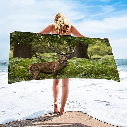 Aozhiswe Mikrofaser Strandtuch REH Handtuch Groß 100x200 Strandhandtuch Waldtiere Badetuch Schnell Trocknendes Sandfreies Weiches Strandlaken, Strandtücher, Badehandtuch von Aozhiswe