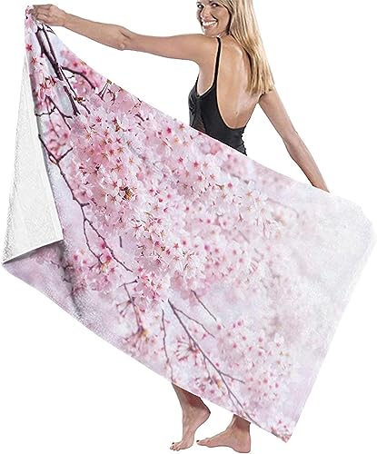 Aozhiswe Mikrofaser Strandtuch Rosa Sakura Handtuch Groß 90x180 Strandhandtuch Japanischer Stil Badetuch Schnell Trocknendes Sandfreies Weiches Strandlaken, Strandtücher, Badehandtuch von Aozhiswe