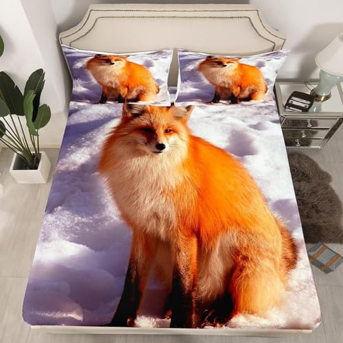 Spannbettlaken 90x200 Fuchs 3D Spannbetttuch Tierischer Winter Bettlaken Set Weiches Mikrofaser Spannbetttücher Tiefe Tasche 30 cm Mit 2 Kissenbezügen 80x80 cm A6133 Spannbettlaken 90x200 Fuchs 3D Spannbetttuch Tierischer Winter Bettlaken Set Weiches Mikrofaser Spannbetttücher Tiefe Tasche 30 cm Mit 2 Kissenbezügen 80x80 cm A6133 von Aozhiswe