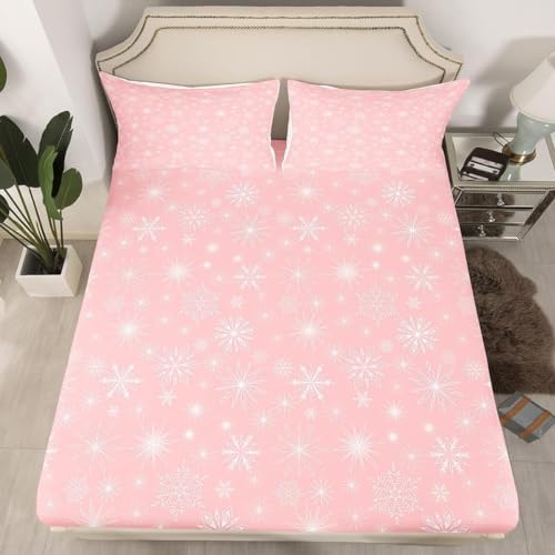 Spannbettlaken 90x200 Weihnachten 3D Spannbetttuch Rosa Schneeflocke Bettlaken Set Weiches Mikrofaser Spannbetttücher Tiefe Tasche 30 cm Mit 2 Kissenbezügen 80x80 cm A7134 Spannbettlaken 90x200 Weihnachten 3D Spannbetttuch Rosa Schneeflocke Bettlaken Set Weiches Mikrofaser Spannbetttücher Tiefe Tasche 30 cm Mit 2 Kissenbezügen 80x80 cm A7134 von Aozhiswe
