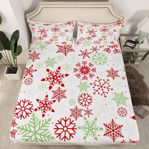 Spannbettlaken 90x200 Weihnachten 3D Spannbetttuch Schneeflocke Bettlaken Set Weiches Mikrofaser Spannbetttücher Tiefe Tasche 30 cm Mit 2 Kissenbezügen 80x80 cm A7113 Spannbettlaken 90x200 Weihnachten 3D Spannbetttuch Schneeflocke Bettlaken Set Weiches Mikrofaser Spannbetttücher Tiefe Tasche 30 cm Mit 2 Kissenbezügen 80x80 cm A7113 von Aozhiswe