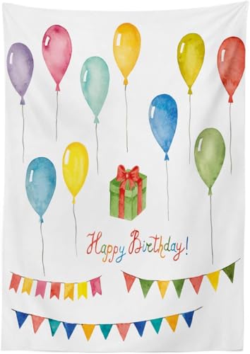 Tischdecke Abwaschbar Alles Gute Zum Geburtstag Outdoor Quadratisch 140x140 cm 3D Tischdecken Bunte Luftballons und Flaggen, Tischtuch Ornamente Gartentischdecke 140 x 140 Tischwäsche a-6804 von Aozhiswe