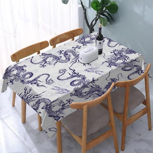 Tischdecke Abwaschbar Chinesischer Drache Outdoor Rechteckig 140x200 cm 3D Tischdecken Asiatischer Stil, Tischtuch Ornamente Polyester Gartentischdecke 200x140 Tischwäsche Wetterfest a-7635 von Aozhiswe