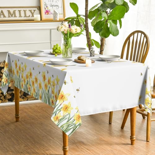 Tischdecke Abwaschbar Gelbe Blume Biene Outdoor Quadratisch 140x140 cm 3D Tischdecken Wohndeko, Tischtuch Ornamente Polyester Gartentischdecke 140 x 140 Tischwäsche Wetterfest a-3014 von Aozhiswe
