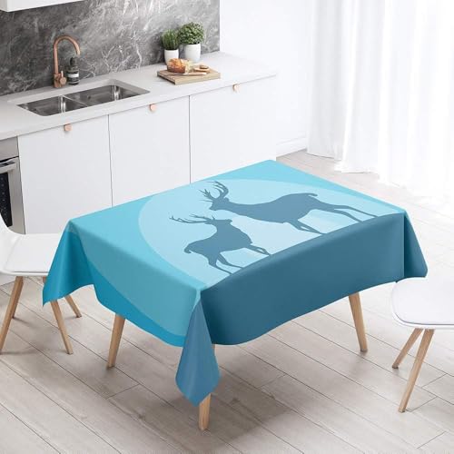 Tischdecke Abwaschbar Hirschtiere Outdoor Quadratisch 140x140 cm 3D Tischdecken Blau, Tischtuch Ornamente Polyester Gartentischdecke 140 x 140 Tischwäsche Wetterfest a-6824 von Aozhiswe