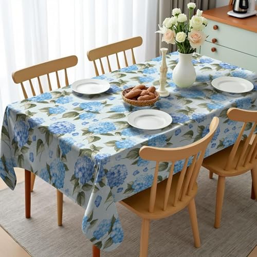 Tischdecke Abwaschbar Hortensie Outdoor Rechteckig 140x350 cm 3D Tischdecken Blaue Blumen, Tischtuch Ornamente Polyester Gartentischdecke 350x140 Tischwäsche Wetterfest a-6739 von Aozhiswe