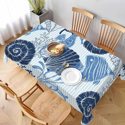 Tischdecke Abwaschbar Meer Outdoor Quadratisch 100x100 cm 3D Tischdecken Blaue Muscheln, Tischtuch Ornamente Polyester Gartentischdecke 100 x 100 Tischwäsche Wetterfest a-4302 von Aozhiswe