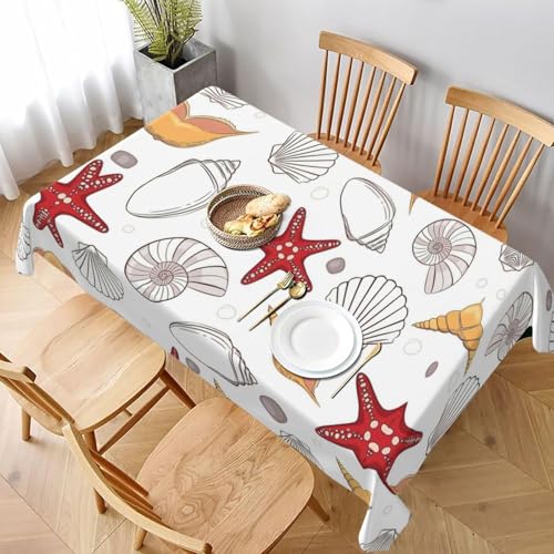 Tischdecke Abwaschbar Muscheln Outdoor Rechteckig 140x300 cm 3D Tischdecken Seesterne, Tischtuch Ornamente Polyester Gartentischdecke 300x140 Tischwäsche Wetterfest a-6688 von Aozhiswe