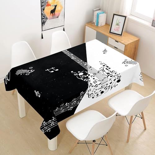Tischdecke Abwaschbar Rockmusik Outdoor Rechteckig 140x280 cm 3D Tischdecken Schwarz-Weiß, Tischtuch Ornamente Polyester Gartentischdecke 280x140 Tischwäsche Wetterfest a-7797 von Aozhiswe