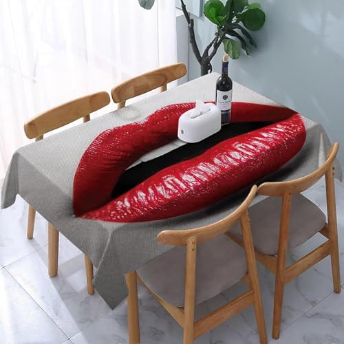 Tischdecke Abwaschbar Rote Lippen Outdoor Rechteckig 140x280 cm 3D Tischdecken Sexy Romantik, Tischtuch Ornamente Polyester Gartentischdecke 280x140 Tischwäsche Wetterfest a-7867 von Aozhiswe
