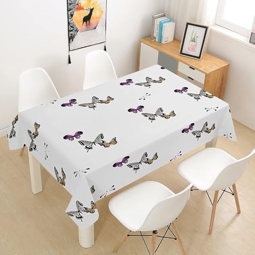 Tischdecke Abwaschbar Schmetterling Outdoor Rechteckig 140x280 cm 3D Tischdecken Weiß, Tischtuch Ornamente Polyester Gartentischdecke 280x140 Tischwäsche Wetterfest a-6727 von Aozhiswe