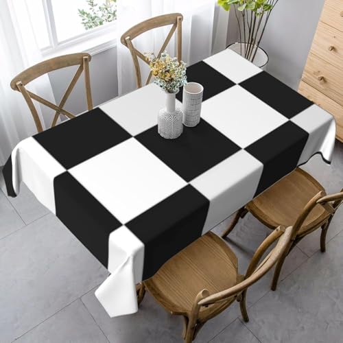 Tischdecke Abwaschbar Schwarz-Weiß Kariert Outdoor Rechteckig 140x240 cm 3D Tischdecken Gitter-Schachbrett, Tischtuch Ornamente Polyester Gartentischdecke 240x140 Tischwäsche Wetterfest a-2516 von Aozhiswe