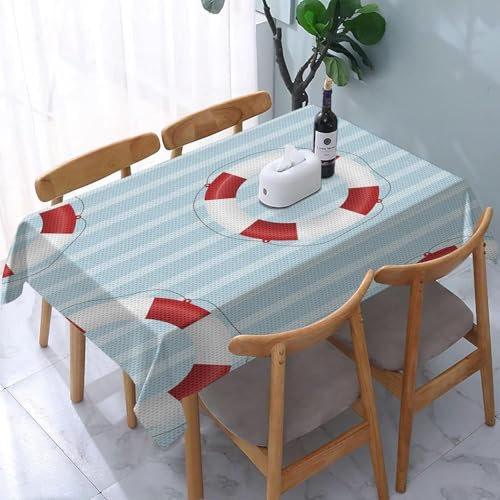 Tischdecke Abwaschbar Schwimmring Outdoor Quadratisch 140x140 cm 3D Tischdecken Hellblaue Streifen, Tischtuch Ornamente Polyester Gartentischdecke 140 x 140 Tischwäsche Wetterfest a-7604 von Aozhiswe