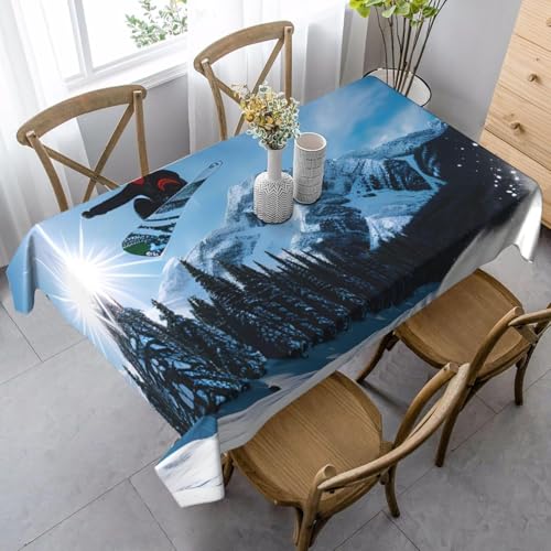 Tischdecke Abwaschbar Skifahren Outdoor Rechteckig 100x140 cm 3D Tischdecken Winterwald, Tischtuch Ornamente Polyester Gartentischdecke 140x100 Tischwäsche Wetterfest a-7593 von Aozhiswe