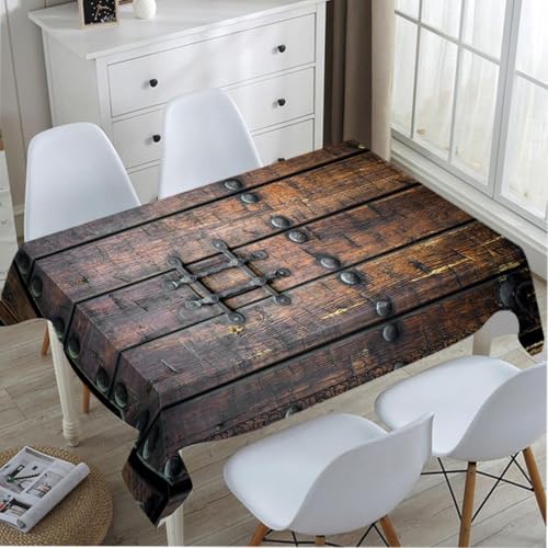 Tischdecke Abwaschbar Vintage-Holzbrett Outdoor Quadratisch 100x100 cm 3D Tischdecken Rustikales Holz, Tischtuch Ornamente Polyester Gartentischdecke 100 x 100 Tischwäsche Wetterfest a-4362 von Aozhiswe